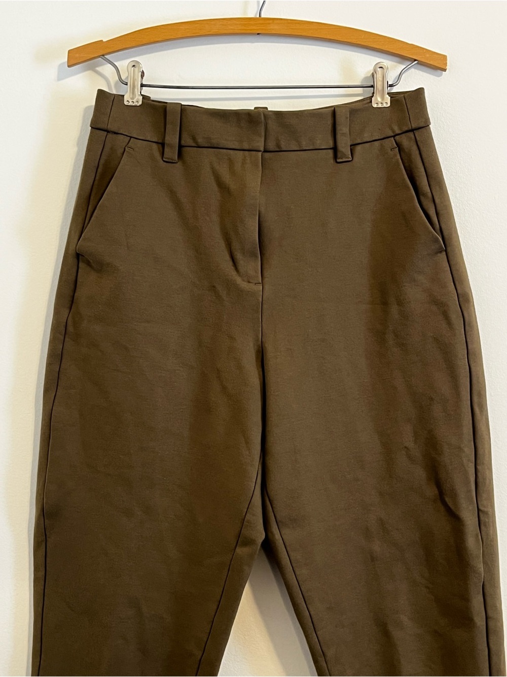 Frank And Oak Amelia Retro Trousers High Rise Tapered Pleated Ankle Pants Taupe - Picture 3 of 9